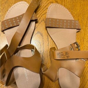 Christian Siriano Tan Leather Sandals with Silver Studs